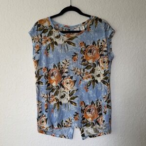 Joie Shirt Womens Medium 100% Linen Knit Floral Lightweight Breezy Button Casual